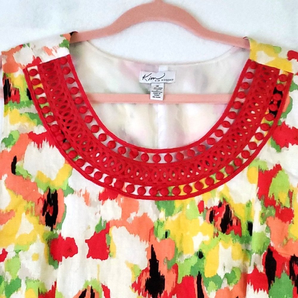 Kim Rogers Woman Multicolored sleeveless Linen Lined  floral dress size 18 - Picture 5 of 9